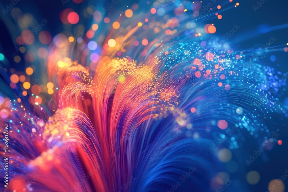 Fototapeta premium Vibrant Fireworks Bursting with Glowing Lights and Sparkles Festive Background