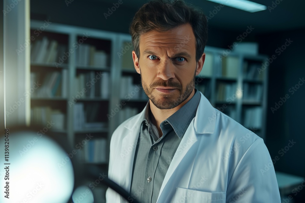 Medical doctor wearing lab coat standing in modern hospital office or laboratory Medical doctor wearing lab coat standing in modern hospital office or laboratory