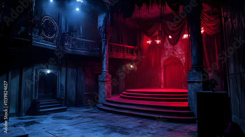 Dramatic stage setting inspired by classic horror themes, with captivating lighting