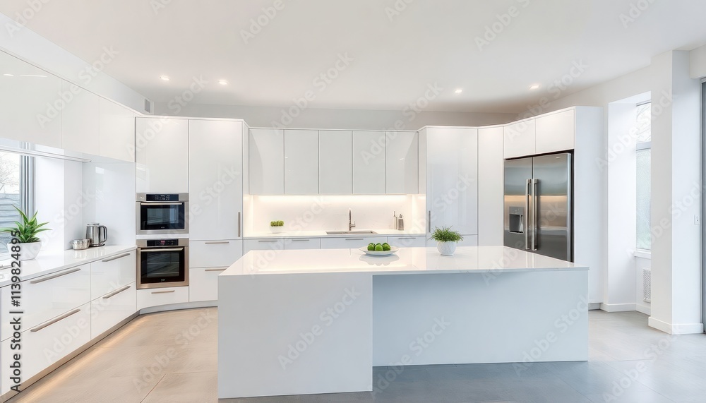 Modern Style - Kitchen Interior Design With Modern Concept - Hotel Kitchen - Apartment Kitchen Space Interior With Refrigerator - Interior Design Modern Style - Kitchen Interior Design With Modern Concept - Hotel Kitchen - Apartment Kitchen Space Interior With Refrigerator - Interior Design
