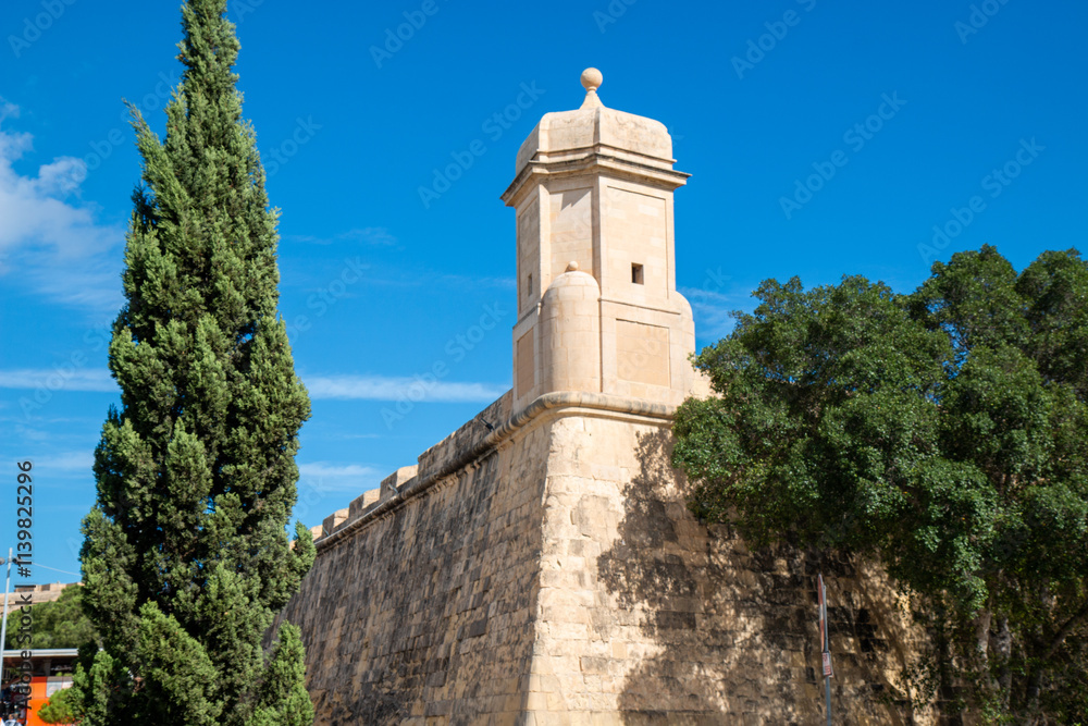 Valletta (il-Belt Valletta) massive fortification city wall Xlokk South Eastern Region of Malta