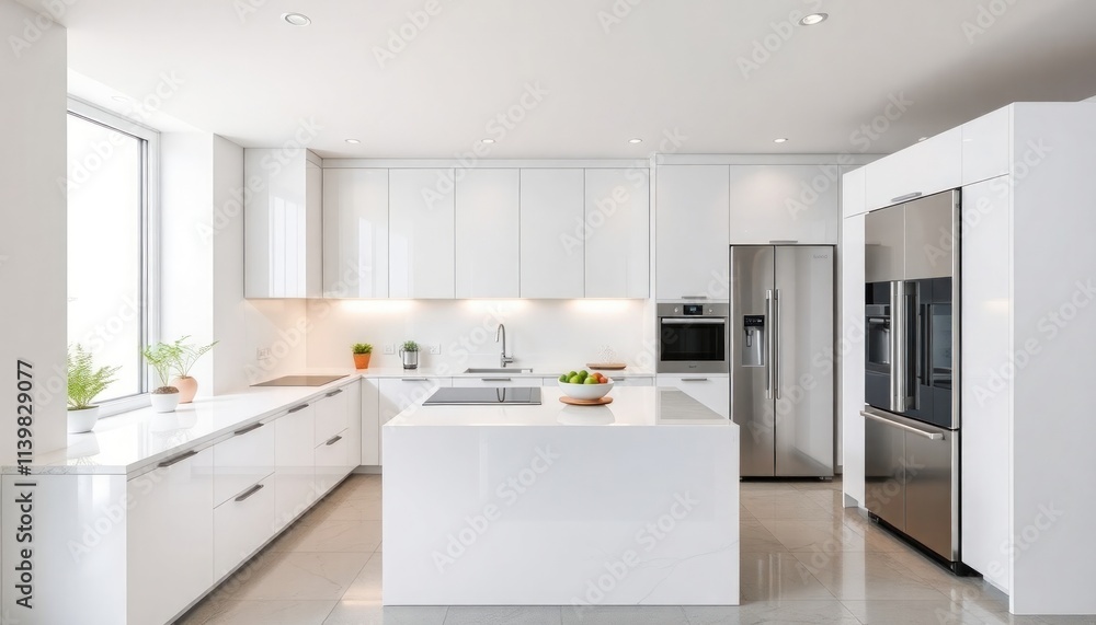Modern Style - Kitchen Interior Design With Modern Concept - Hotel Kitchen - Apartment Kitchen Space Interior With Refrigerator - Interior Design Modern Style - Kitchen Interior Design With Modern Concept - Hotel Kitchen - Apartment Kitchen Space Interior With Refrigerator - Interior Design