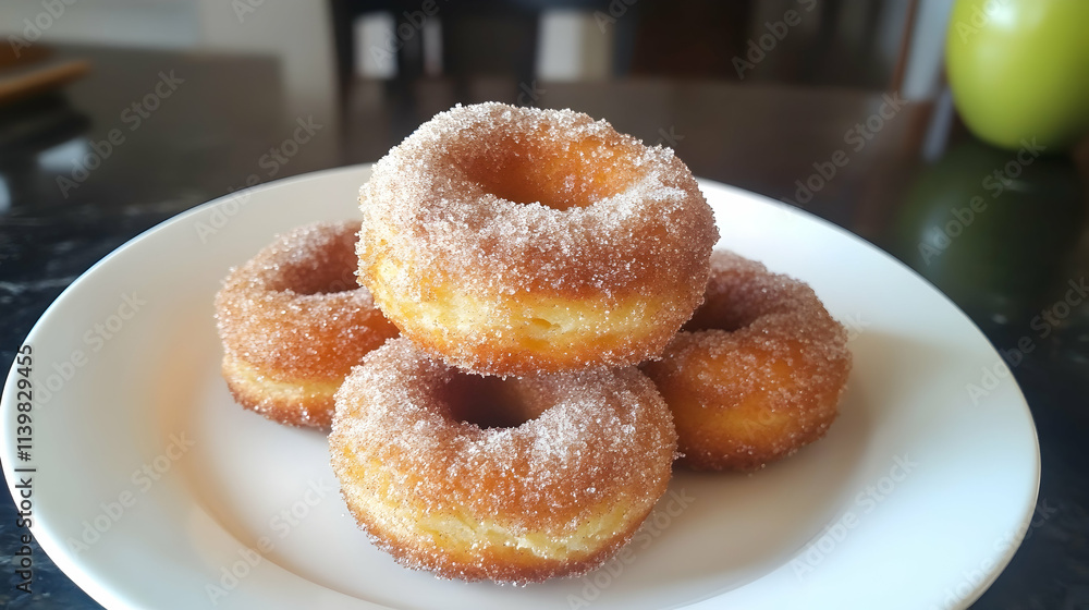 Freshly made hot apple cider donuts covered in cinnamon sugar Freshly made hot apple cider donuts covered in cinnamon sugar