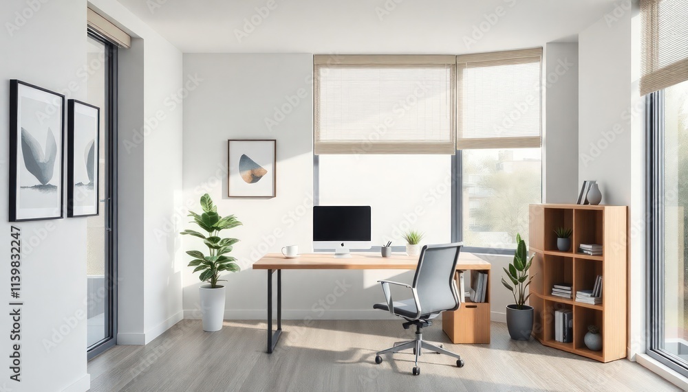 Fototapeta premium Modern Style - Interior Design of Work Space with Modern Concept - Hotel Work Space - Apartment Work Space Interior with Computer - Interior Design