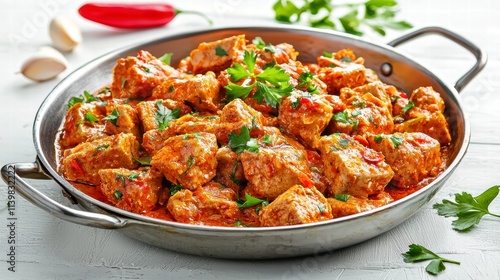 Spicy Chicken Stew in a Metal Pan