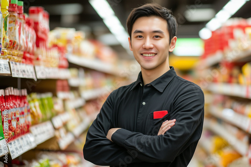 Happy, satisfied, motivated supermarket employer. photo