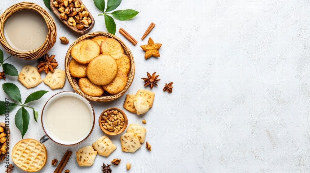 Cozy Autumn Tea Break with Cookies and Nuts. Cozy Autumn Tea Break with Cookies and Nuts.