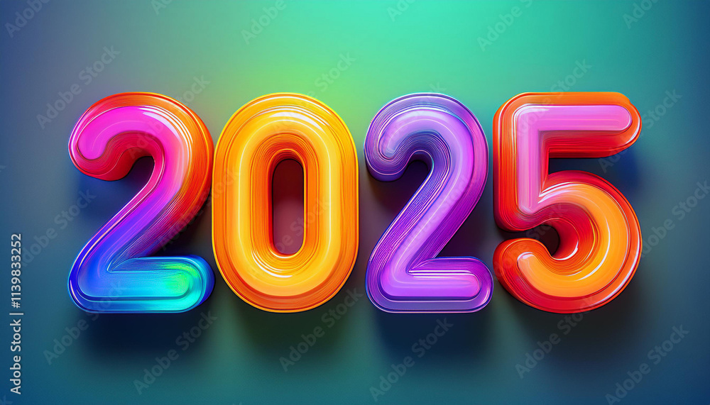 Glossy plastic vibrant 3D 2025 numbers, color background. Upcoming New Year holiday Glossy plastic vibrant 3D 2025 numbers, color background. Upcoming New Year holiday