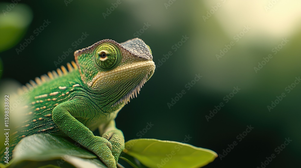 Fototapeta premium Charming green lizard in nature close-up photography serene environment vibrant colors wildlife concept