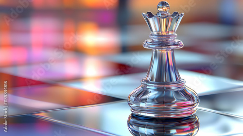 Glass Chess Queen 3D Render
