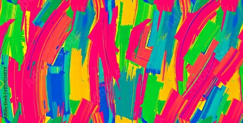 A colorful painting with many different colors and brush strokes. The painting is abstract and has a lot of energy