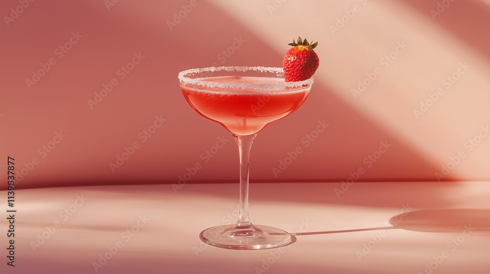 Strawberry cocktail on minimalist pink background Strawberry cocktail on minimalist pink background