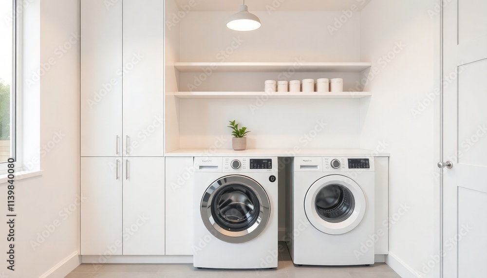 Minimalist Style - Laundry Room Interior Design With Minimalist Concept - Hotel Laundry Room - Apartment Laundry Room Interior With Washing Machine - Interior Design. Washing Machine Minimalist Design Minimalist Style - Laundry Room Interior Design With Minimalist Concept - Hotel Laundry Room - Apartment Laundry Room Interior With Washing Machine - Interior Design. Washing Machine Minimalist Design