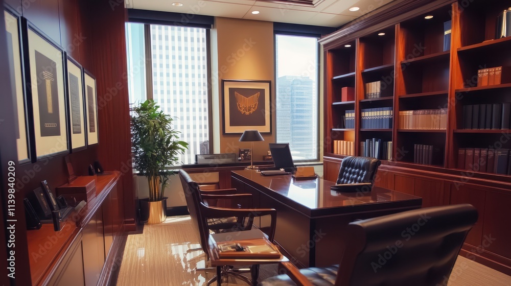 Naklejka premium A large office with a desk and two chairs