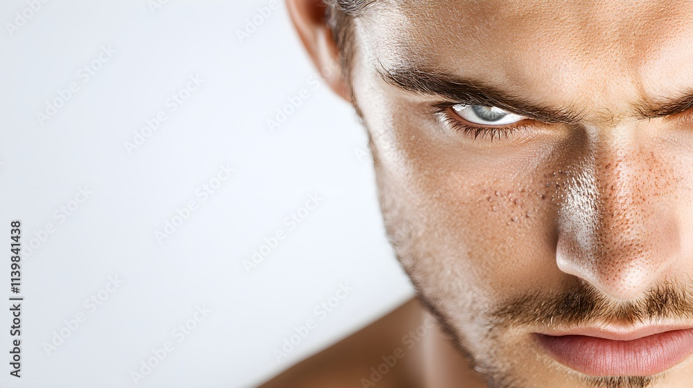 portrait of young man, close-up with facial acne scars, confident look, clear lighting, isolated on white background portrait of young man, close-up with facial acne scars, confident look, clear lighting, isolated on white background