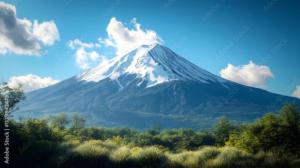 Majestic Snow-Capped Mountain Peak Illustration Majestic Snow-Capped Mountain Peak Illustration