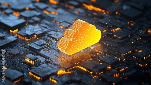 A glowing cloud icon on a circuit board symbolizes cloud computing and iam roles. photo