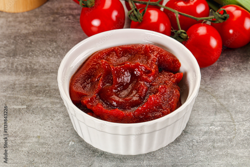 Red tomato paste in the bowl Red tomato paste in the bowl
