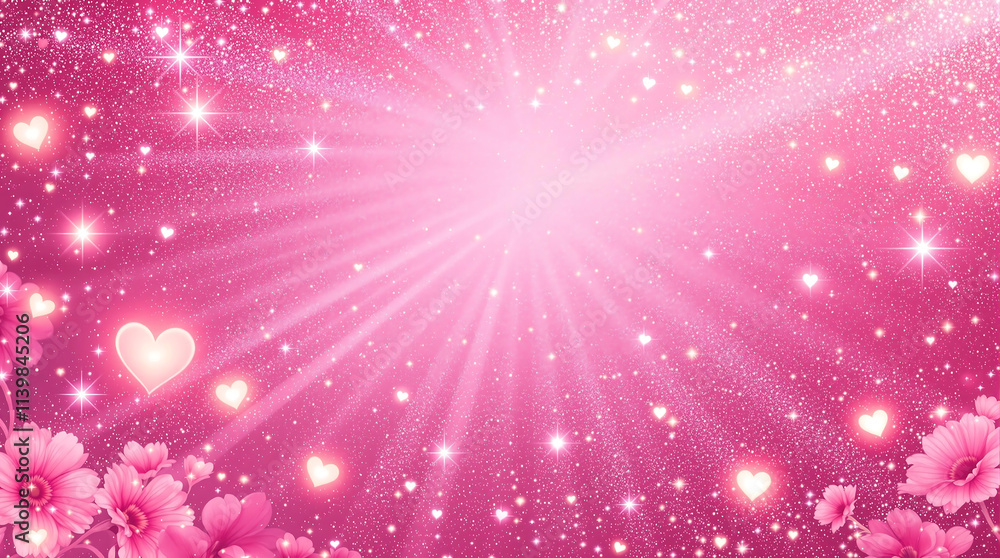 Valentine's day concept background with glitter pink background with rays of light Valentine's day concept background with glitter pink background with rays of light