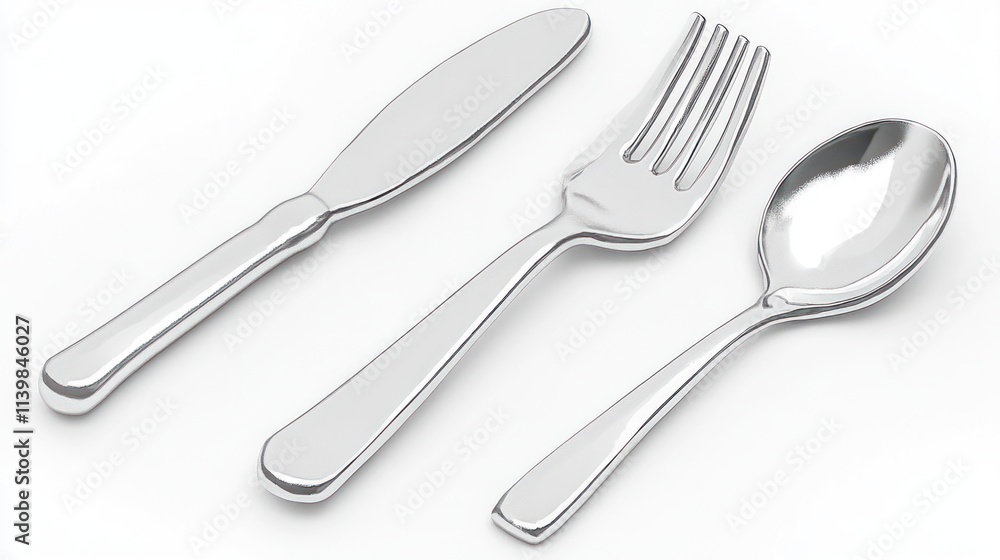 Silverware set, knife, fork, and spoon on a white background. Silverware set, knife, fork, and spoon on a white background.