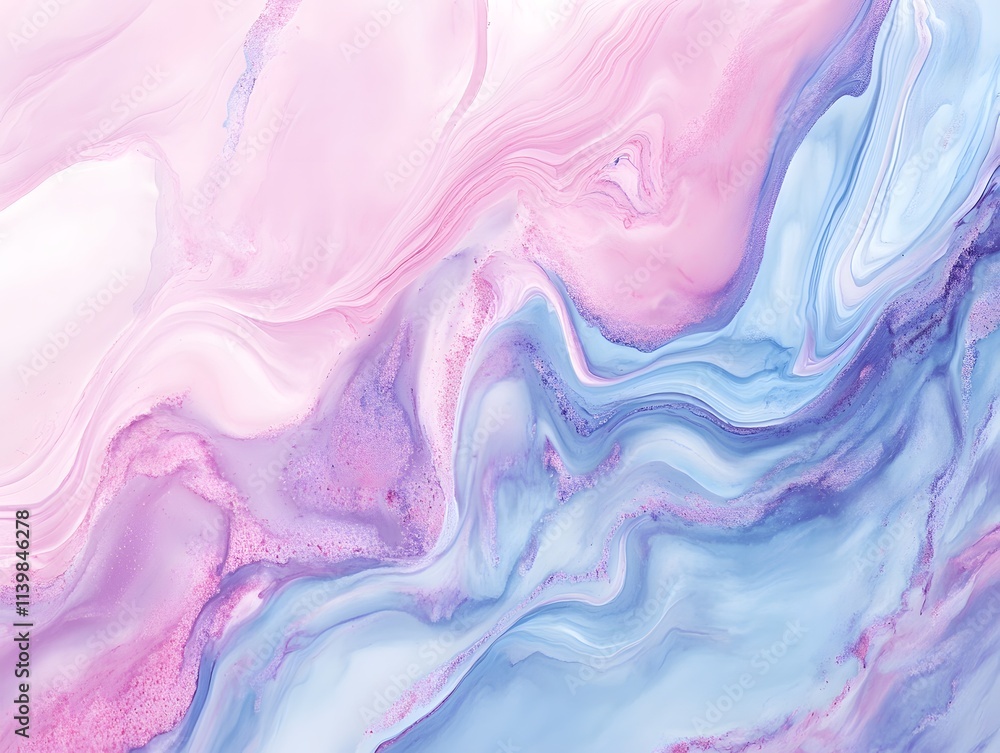 Obraz premium Fluid abstract art background of a blend of pink, purple and blue hues, creating a marbled and swirling effect. 