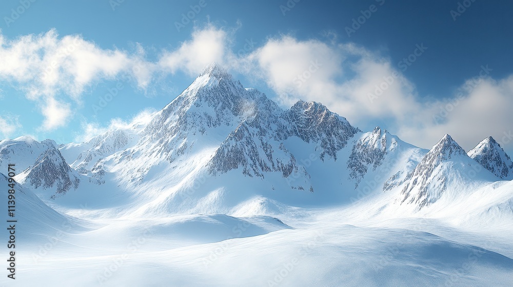 Majestic Snow-Capped Mountain Peaks in Pristine Winter Landscape Majestic Snow-Capped Mountain Peaks in Pristine Winter Landscape