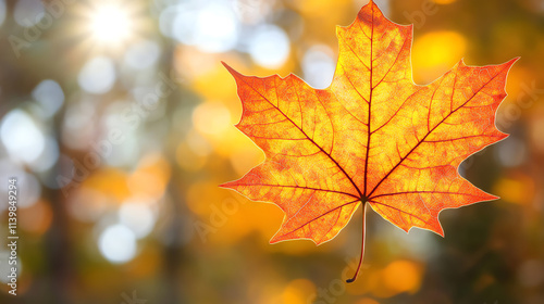 Backlit maple leaf in autumn sunlight