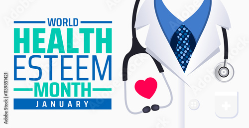 World Health Esteem Month background, banner or poster design template. observed every year in January. Holiday concept. Use to any Template, card, poster, placard, template.