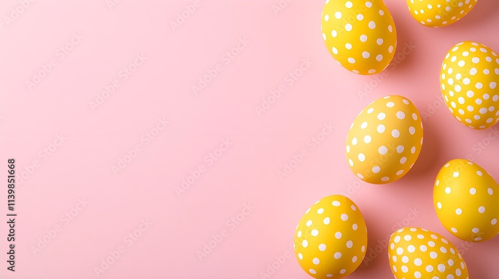 Yellow polka dot Easter eggs close-up on a pastel pink and yellow blended background, warm lighting for a festive spring design Yellow polka dot Easter eggs close-up on a pastel pink and yellow blended background, warm lighting for a festive spring design