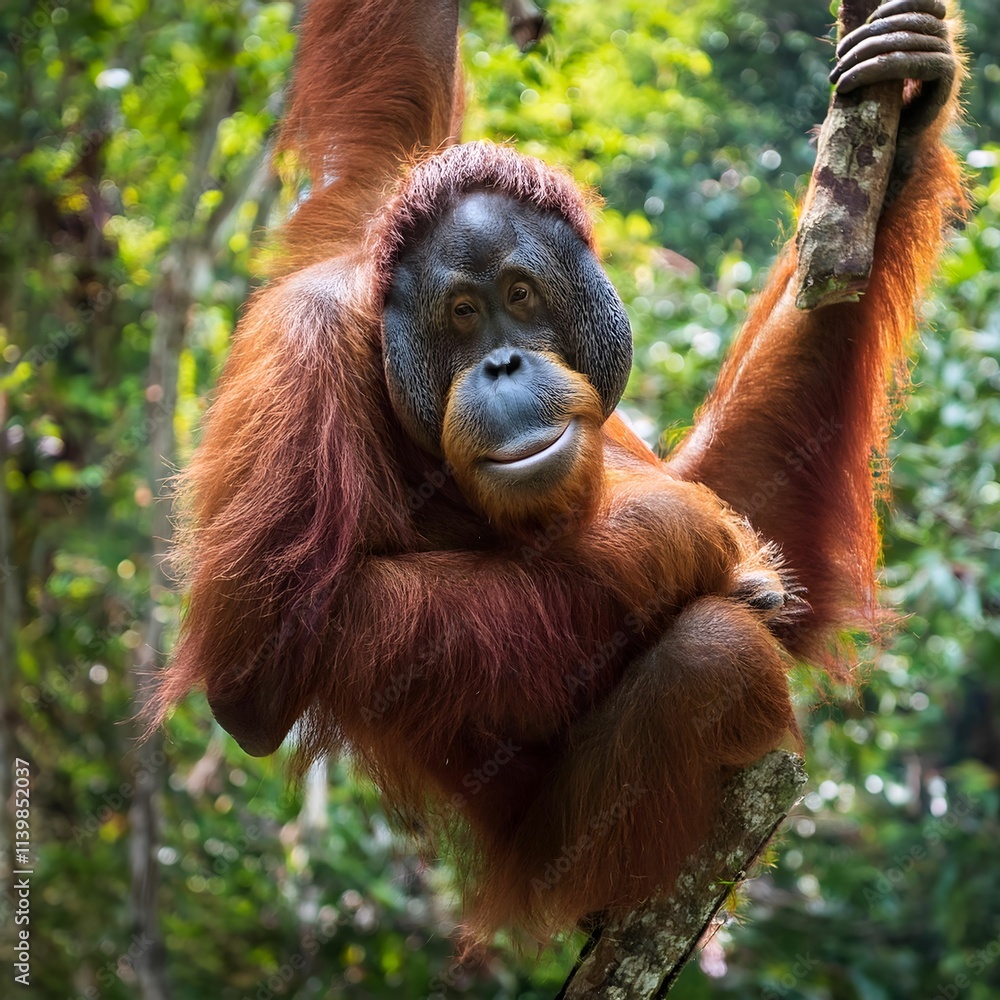 Orangutan Relaxing While Hanging on a Tree Branch Orangutan Relaxing While Hanging on a Tree Branch