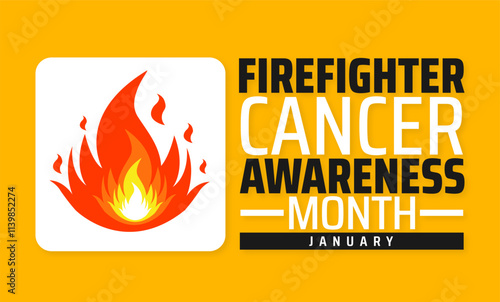 Firefighter Cancer Awareness Month background, banner or poster design template. observed every year in January. Holiday concept. Use to any Template, card, poster, placard, template.