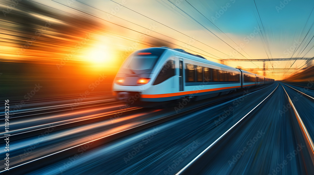 Fototapeta premium Sunset Speed Train Illustration