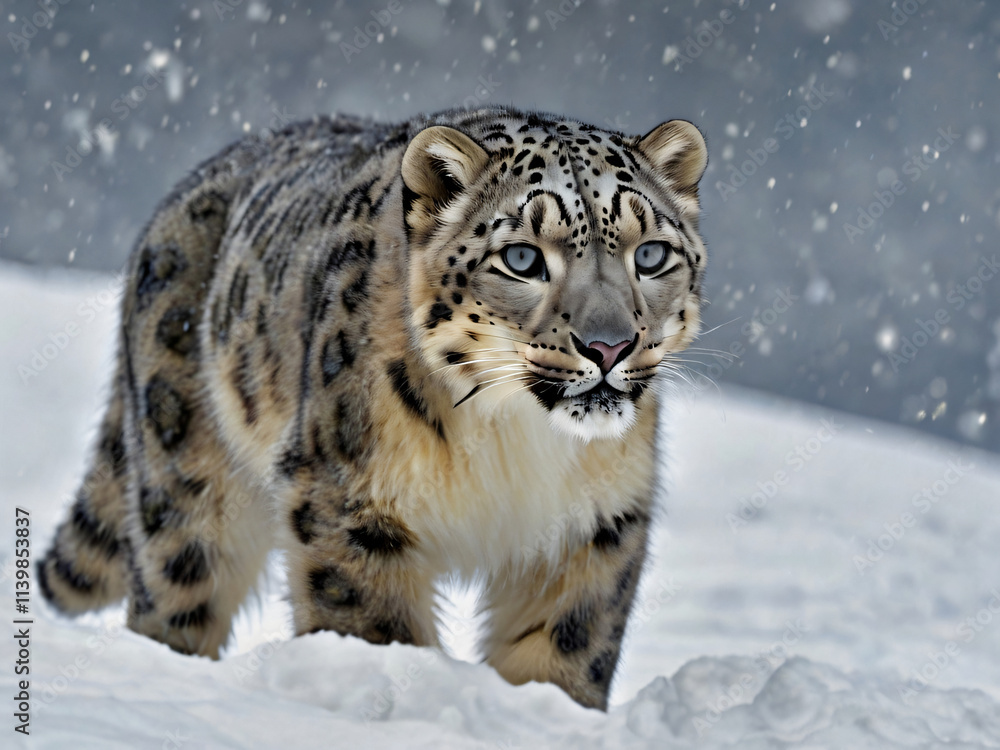 Fototapeta premium snow leopard in snow