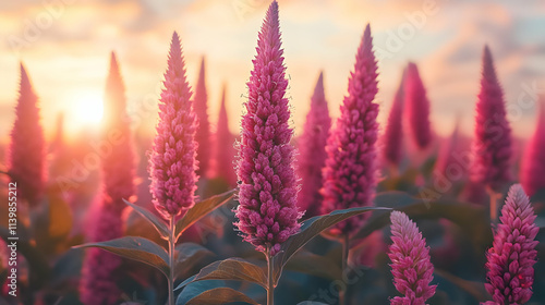 Sunset Bloom: Pink Flower Field Illustration