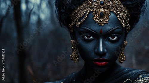 Wallpaper Mural Dark-skinned woman in ornate gold headdress, intense gaze. Torontodigital.ca