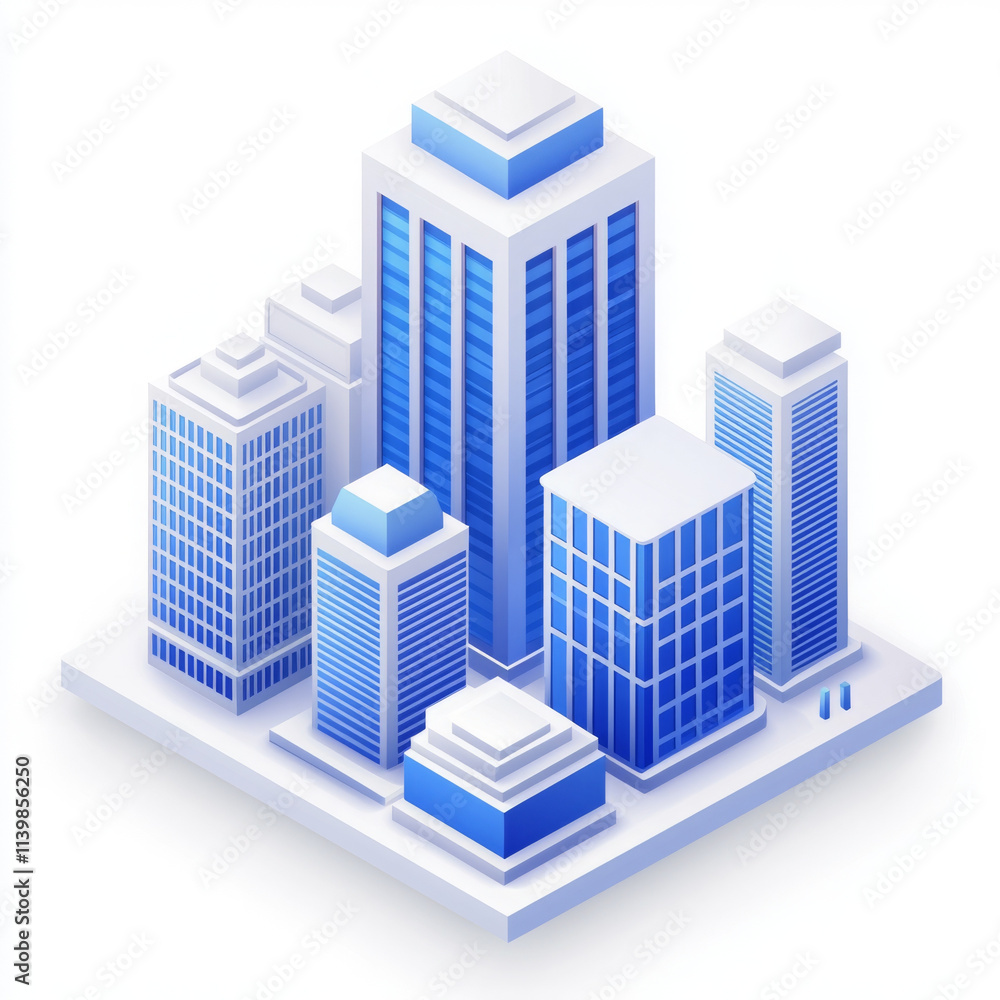 Isometric skyscraper cluster with blue accents and modern design Isometric skyscraper cluster with blue accents and modern design