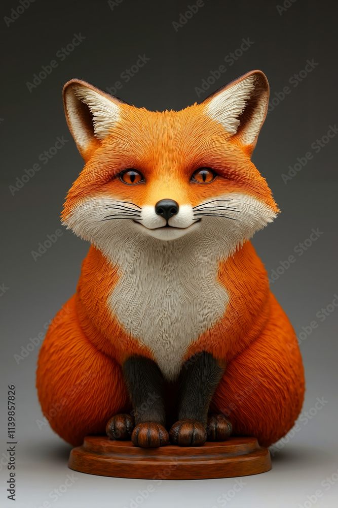 Obraz premium A figurine of a red fox sitting on a wooden base