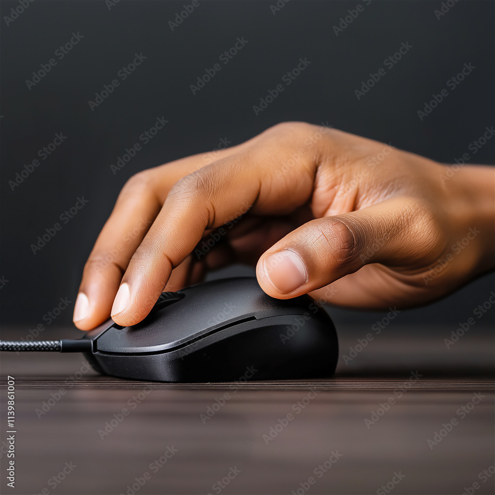 Close-up of a hand using a computer mouse on a desk. The image emphasizes technology, precision, and modern work concepts. Close-up of a hand using a computer mouse on a desk. The image emphasizes technology, precision, and modern work concepts.