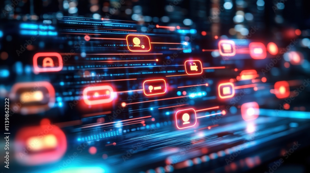 Ai communication hub with glowing chatbots and vibrant colors Ai communication hub with glowing chatbots and vibrant colors