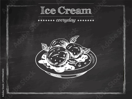 Hand-drawn vintage ice cream scoops sketch in chalkboard style