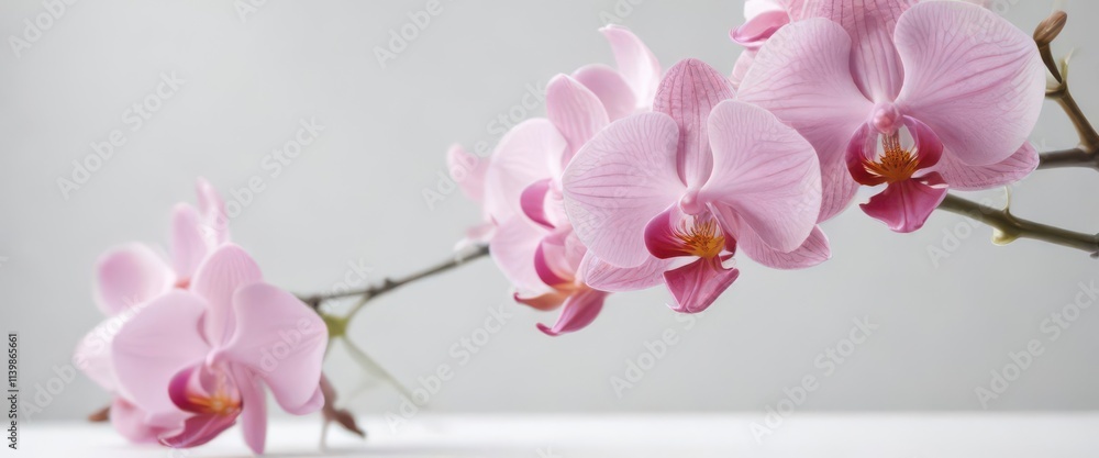 Fototapeta premium Delicate pink orchid blossoms isolated on pure white , spring, petals