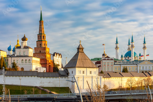 Kazan Kremlin cityscape with Kul-Sharif mosque and Suyumbike tower, Russia photo