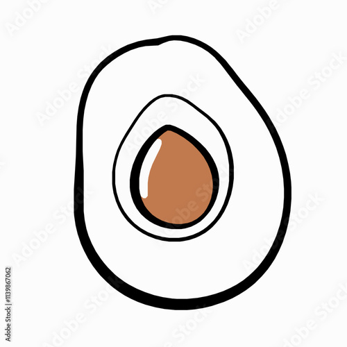 Avocado Half with Seed – Black Outline Vector Illustration