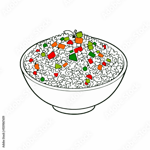 Bhel Puri with Puffed Rice and Chutneys – Black Outline Vector Illustration