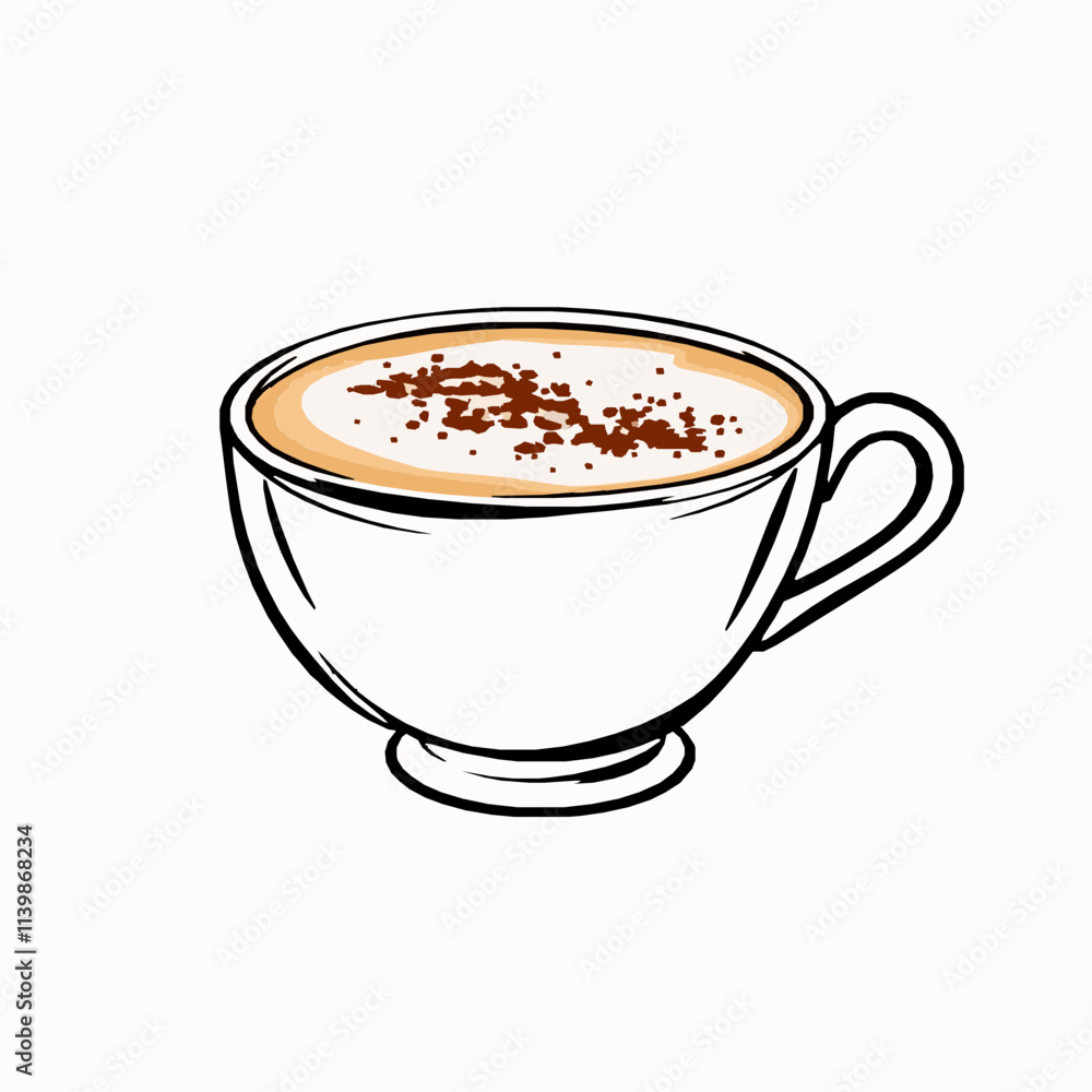 Cappuccino with Frothy Milk and Cocoa Powder – Black Outline Vector Illustration Cappuccino with Frothy Milk and Cocoa Powder – Black Outline Vector Illustration