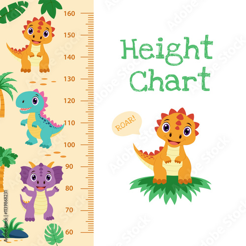 Dinosaur height charts. Set of height charts with dinosaurs and tropical plants.