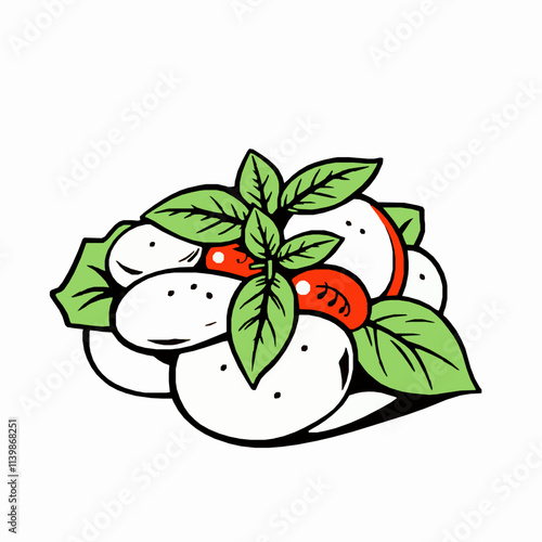 Caprese Salad with Mozzarella and Basil – Black Outline Vector Illustration