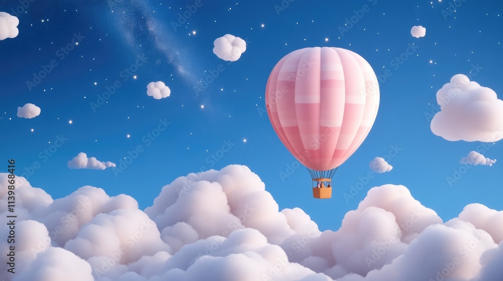 Colorful Hot Air Balloon in a Dreamy Sky Landscape Colorful Hot Air Balloon in a Dreamy Sky Landscape