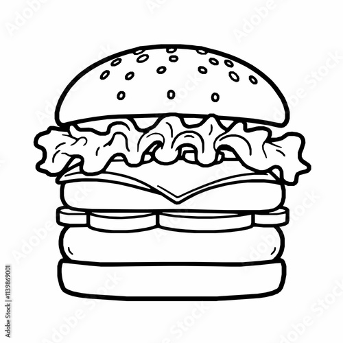 Classic Street Burger – Black Outline Vector