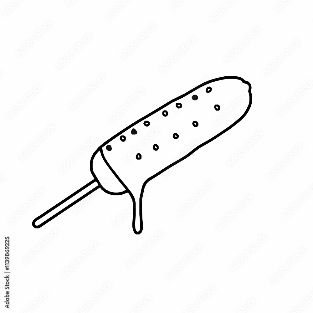 Corn Dog on a Stick – Black Outline Vector Illustration Corn Dog on a Stick – Black Outline Vector Illustration